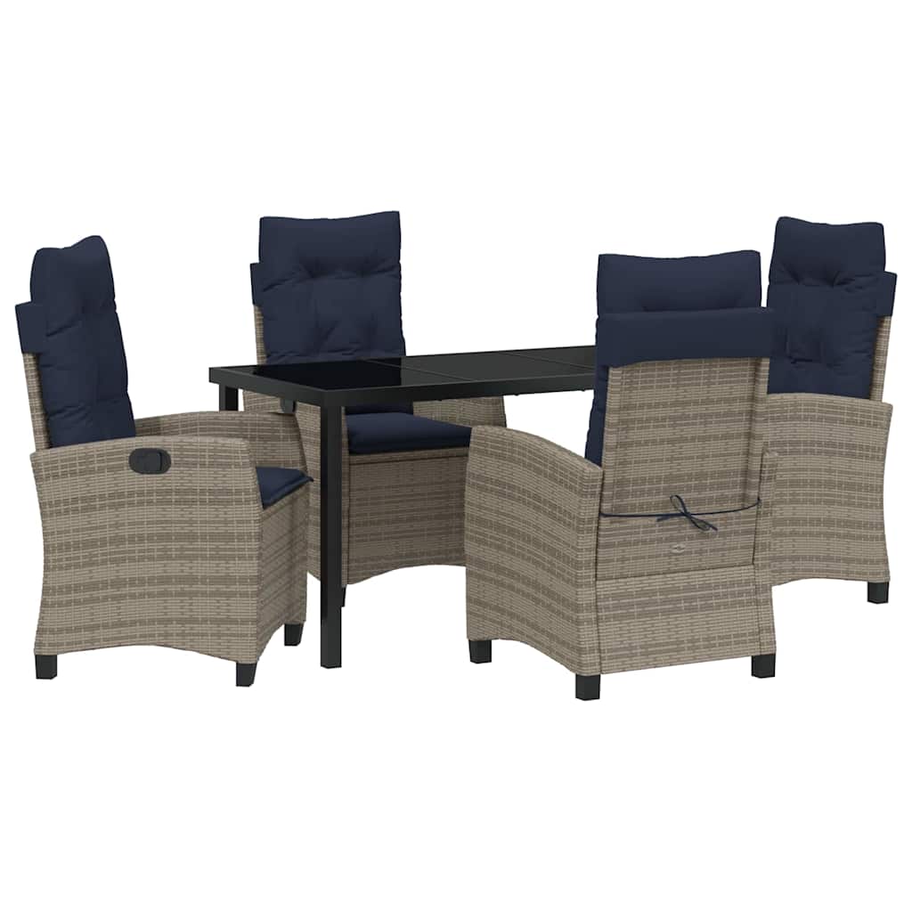 Set da Pranzo per Giardino con cuscino 5 pcs Grigio polyrattan | homemem39