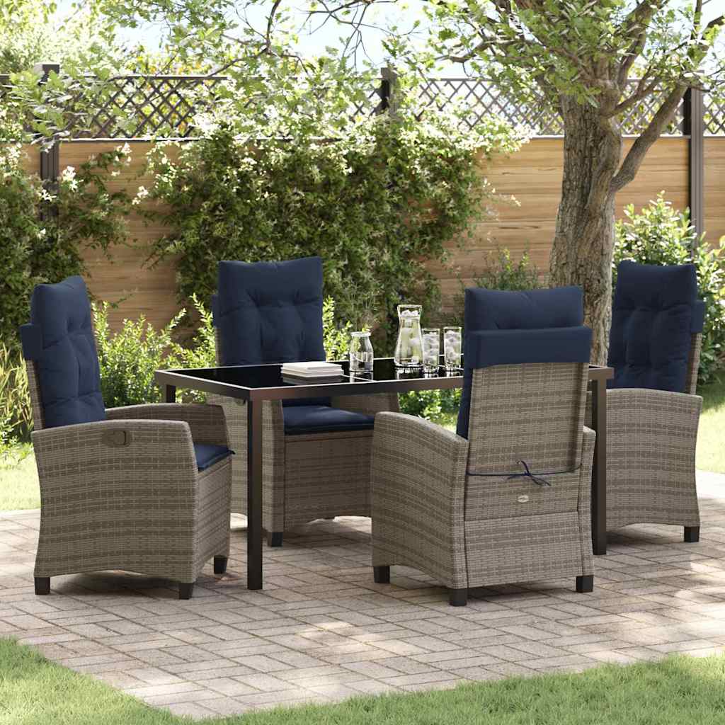 Set da Pranzo per Giardino con cuscino 5 pcs Grigio polyrattan | homemem39