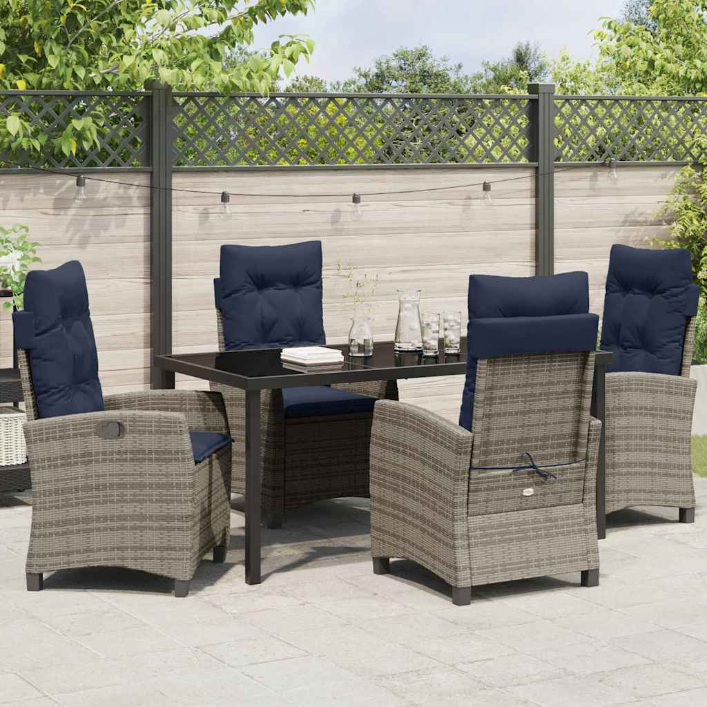 Set da Pranzo per Giardino con cuscino 5 pcs Grigio polyrattan | homemem39
