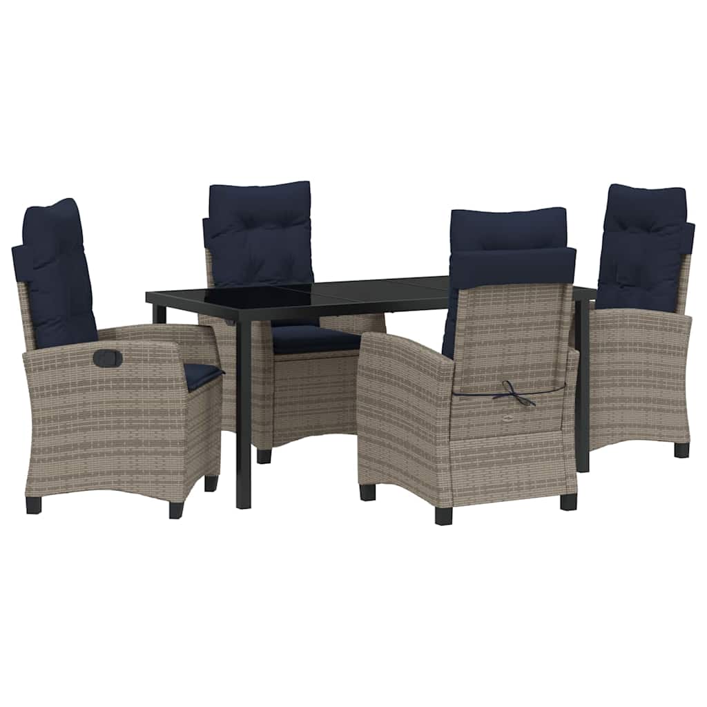 Set da Pranzo per Giardino con cuscino 5 pcs Grigio polyrattan | homemem39