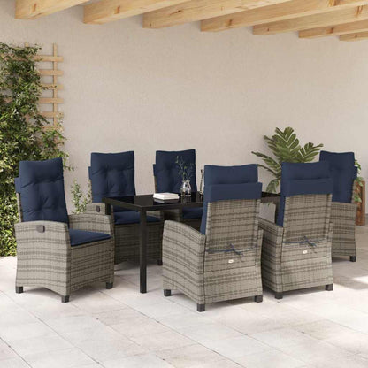 Set da Pranzo per Giardino con cuscino 7 pcs Grigio polyrattan | homemem39