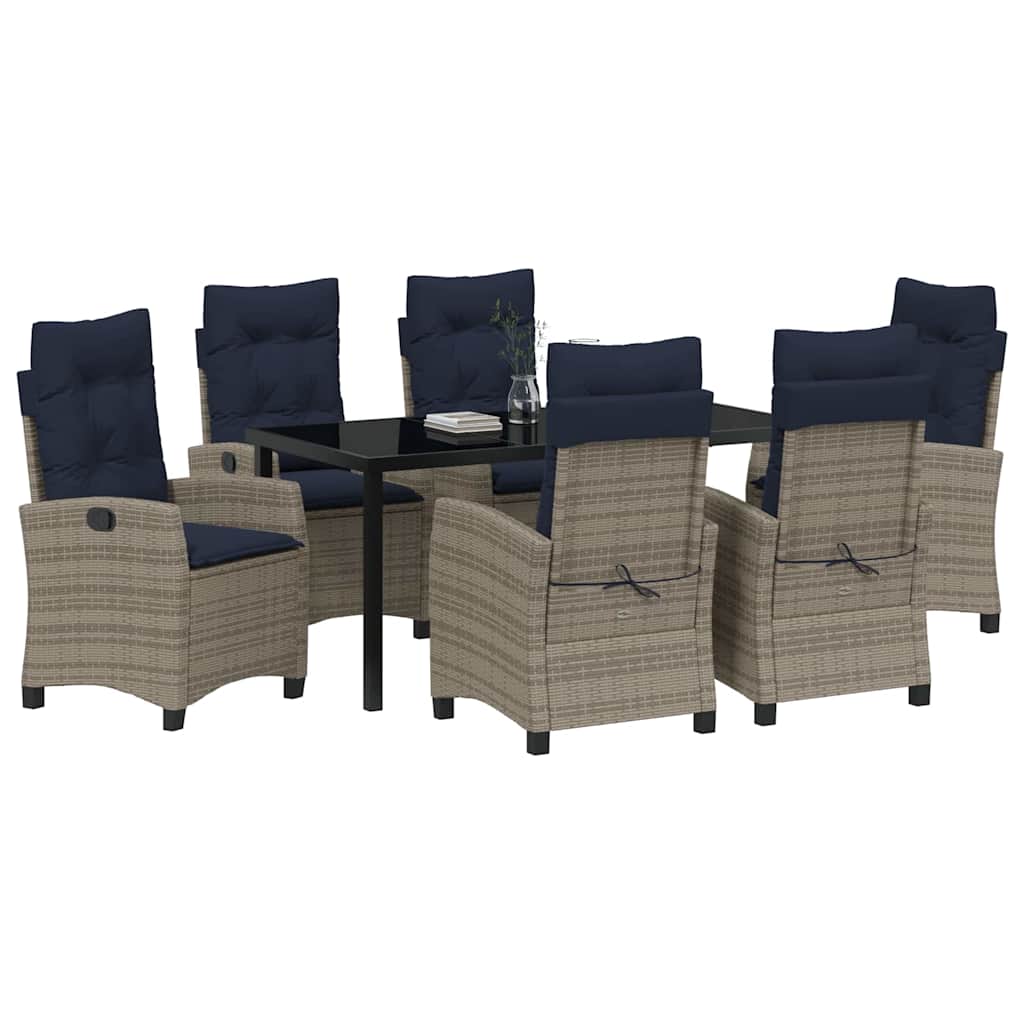 Set da Pranzo per Giardino con cuscino 7 pcs Grigio polyrattan | homemem39