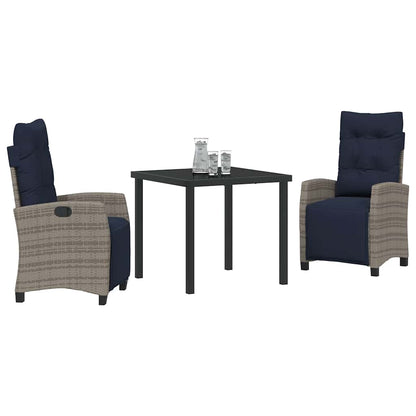 Set da Pranzo per Giardino con cuscino 3 pcs Grigio polyrattan | homemem39