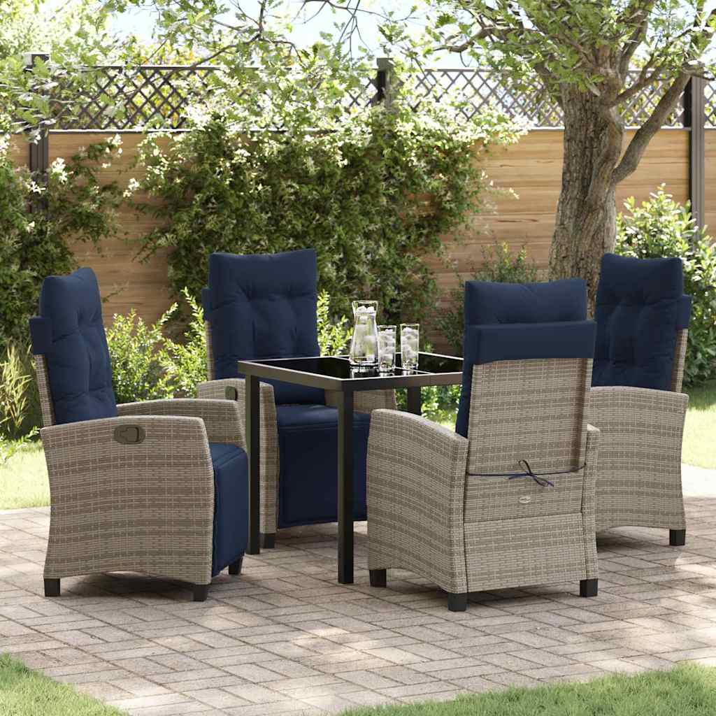 Set da Pranzo per Giardino con cuscino 5 pcs Grigio polyrattan | homemem39
