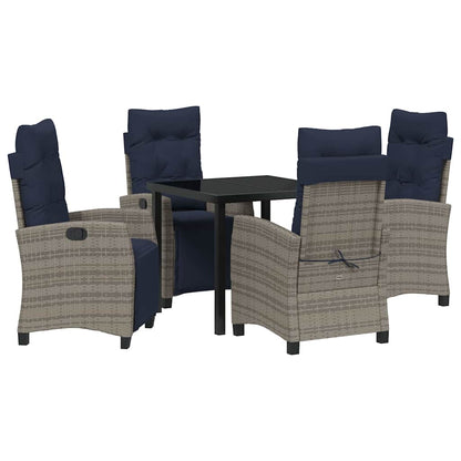 Set da Pranzo per Giardino con cuscino 5 pcs Grigio polyrattan | homemem39