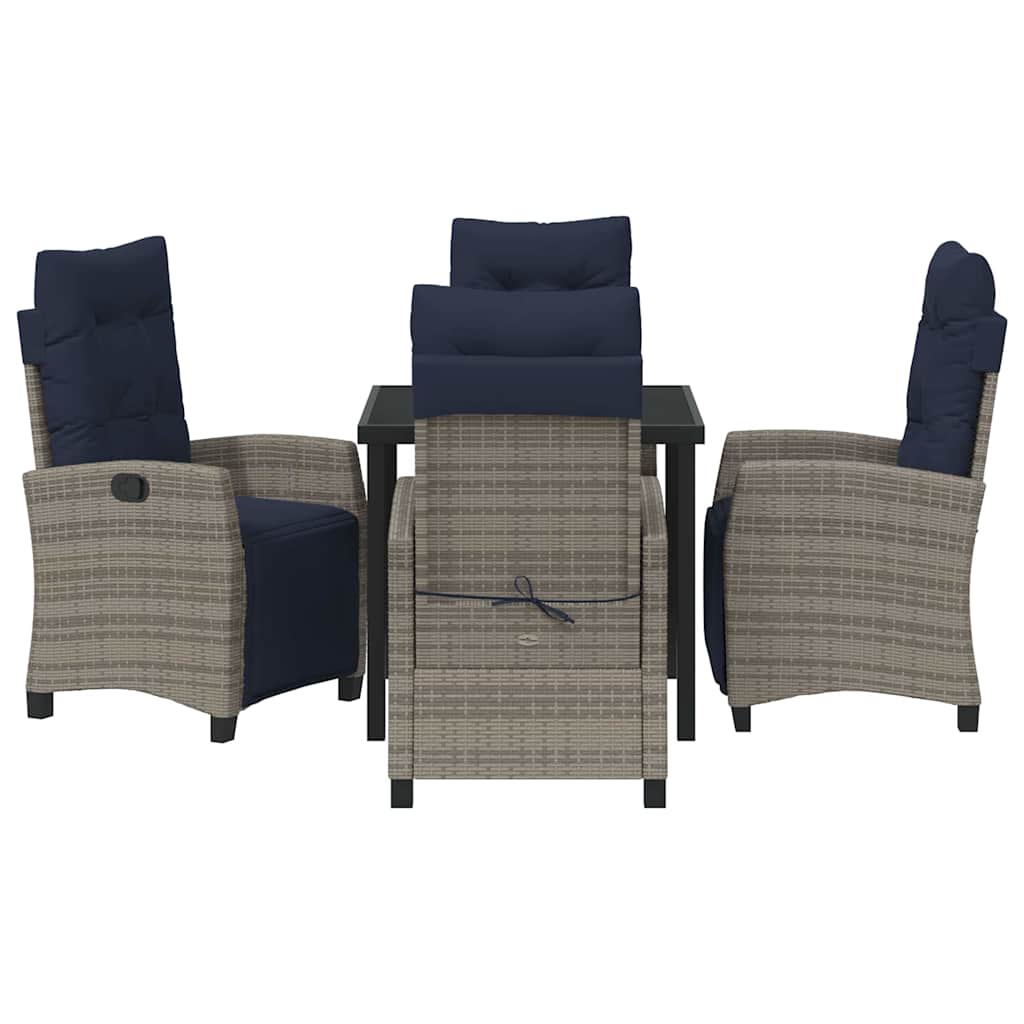 Set da Pranzo per Giardino con cuscino 5 pcs Grigio polyrattan | homemem39