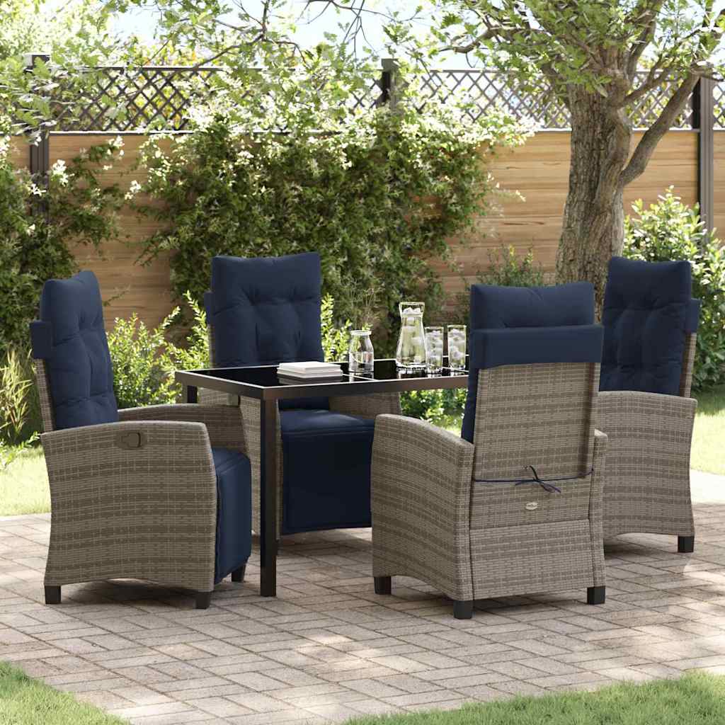 Set da Pranzo per Giardino con cuscino 5 pcs Grigio polyrattan