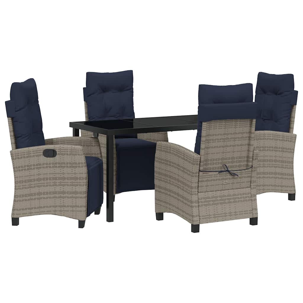 Set da Pranzo per Giardino con cuscino 5 pcs Grigio polyrattan | homemem39