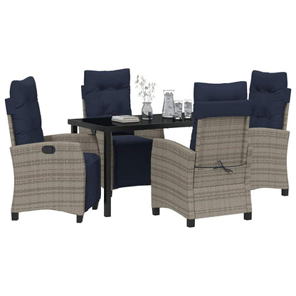 Set da Pranzo per Giardino con cuscino 5 pcs Grigio polyrattan | homemem39