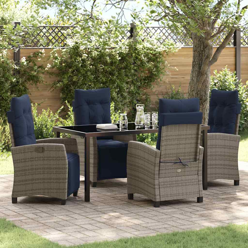 Set da Pranzo per Giardino con cuscino 5 pcs Grigio polyrattan | homemem39