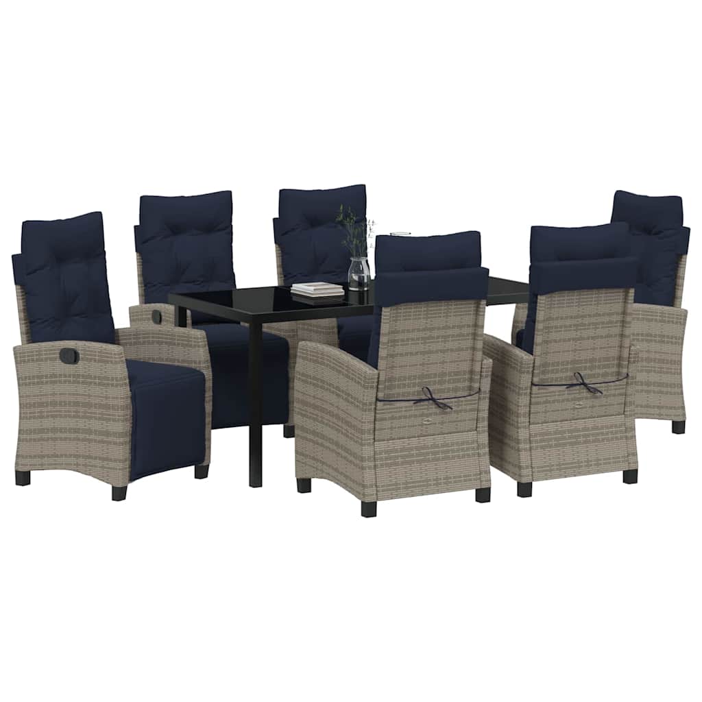 Set da Pranzo per Giardino con cuscino 7 pcs Grigio polyrattan | homemem39