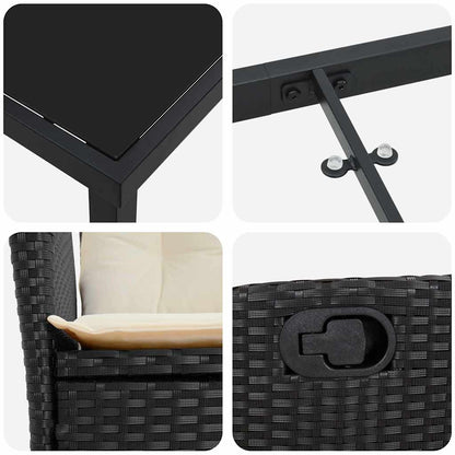 Set da Pranzo per Giardino 3 pcs Nero polyrattan - homemem39