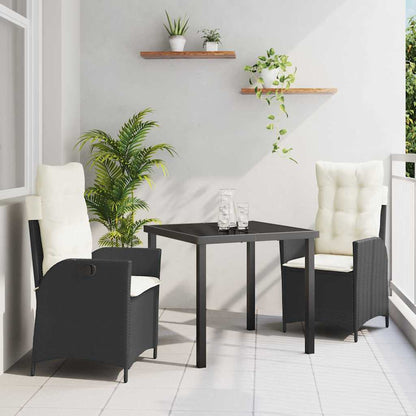 Set da Pranzo per Giardino 3 pcs Nero polyrattan - homemem39