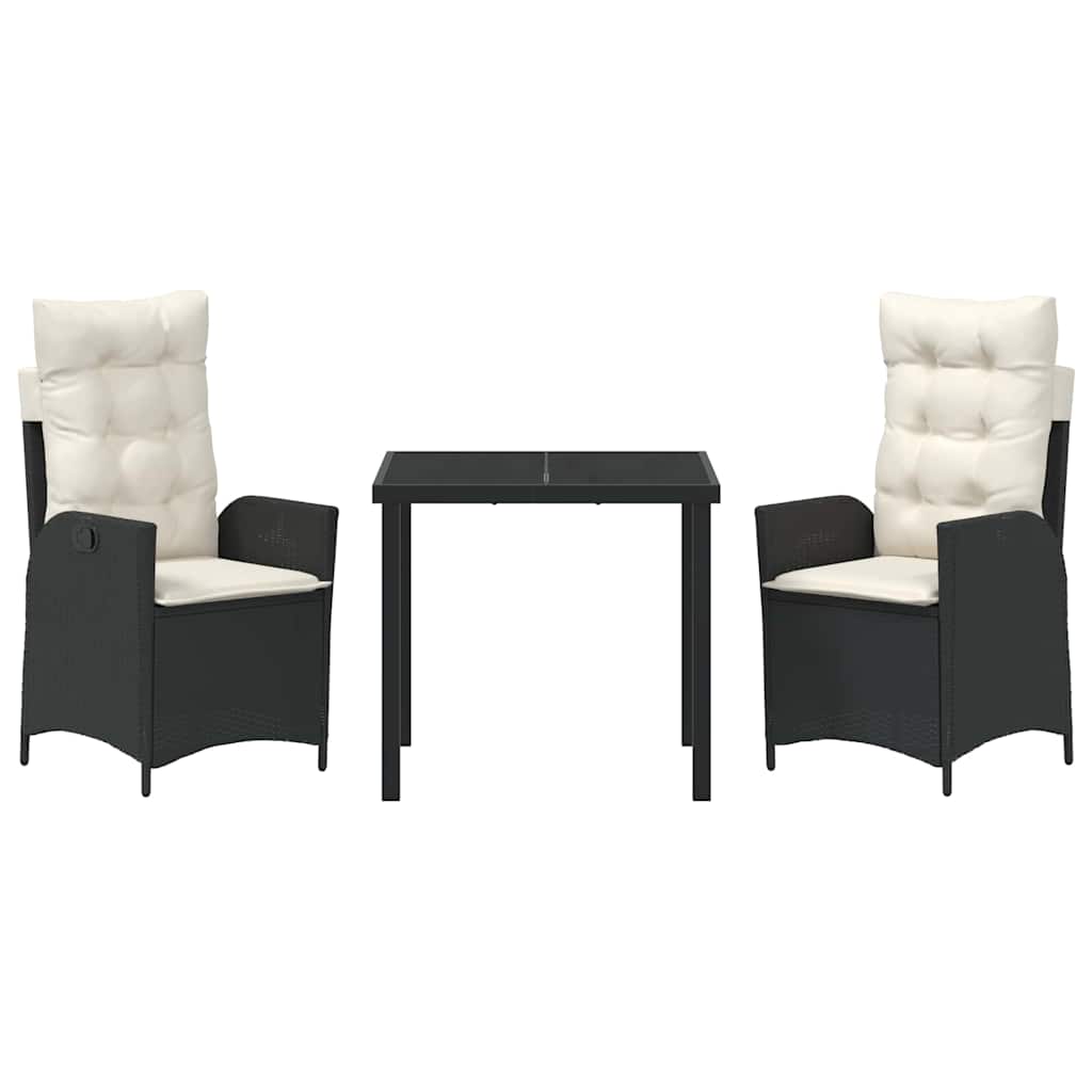 Set da Pranzo per Giardino 3 pcs Nero polyrattan - homemem39