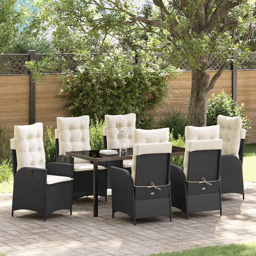 Set da Pranzo per Giardino 7 pcs Nero polyrattan - homemem39