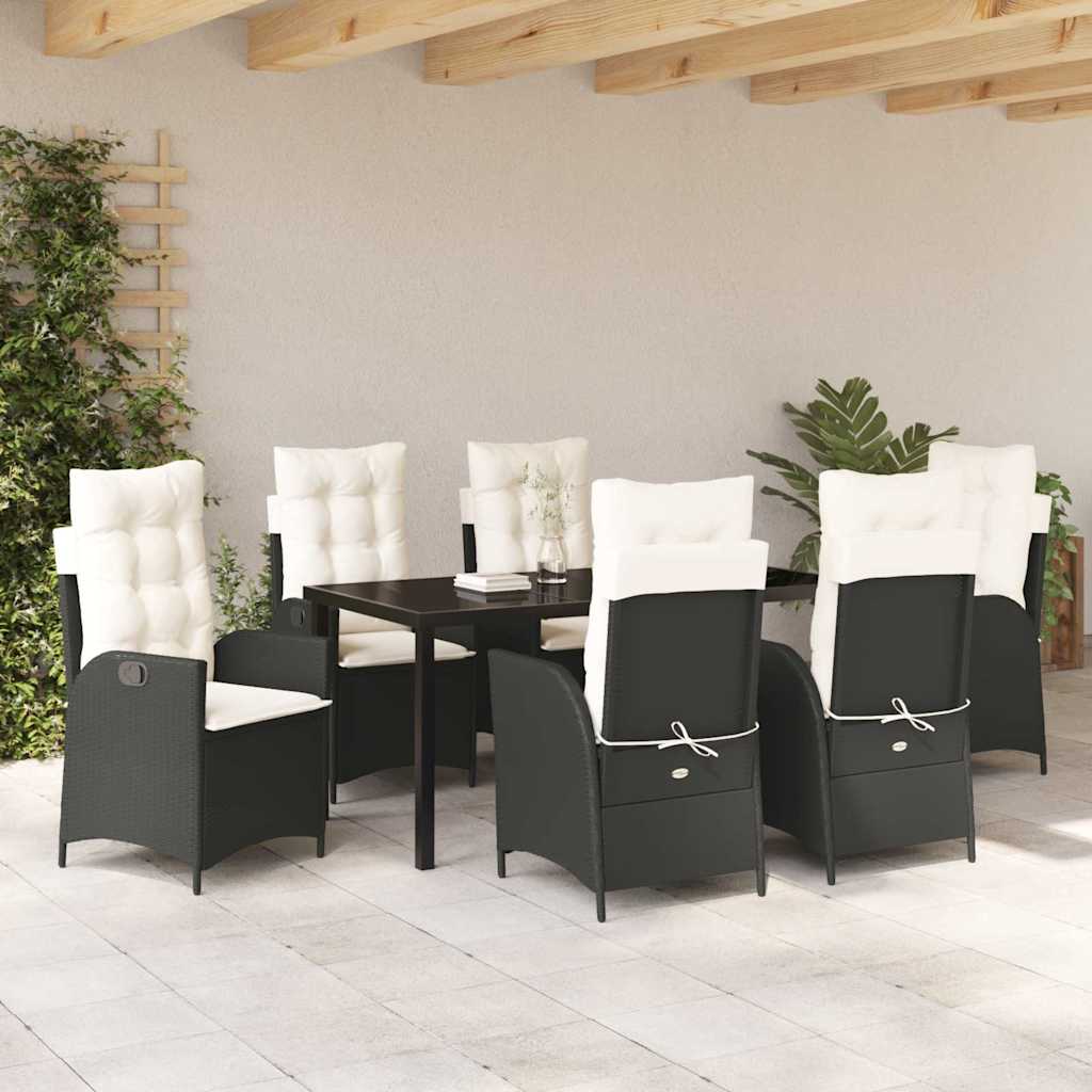 Set da Pranzo per Giardino 7 pcs Nero polyrattan - homemem39