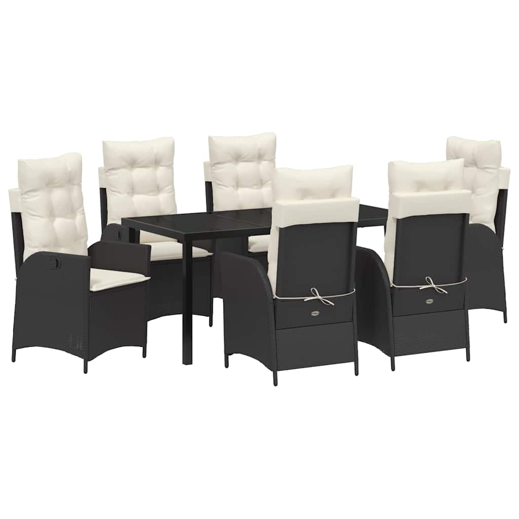 Set da Pranzo per Giardino 7 pcs Nero polyrattan - homemem39