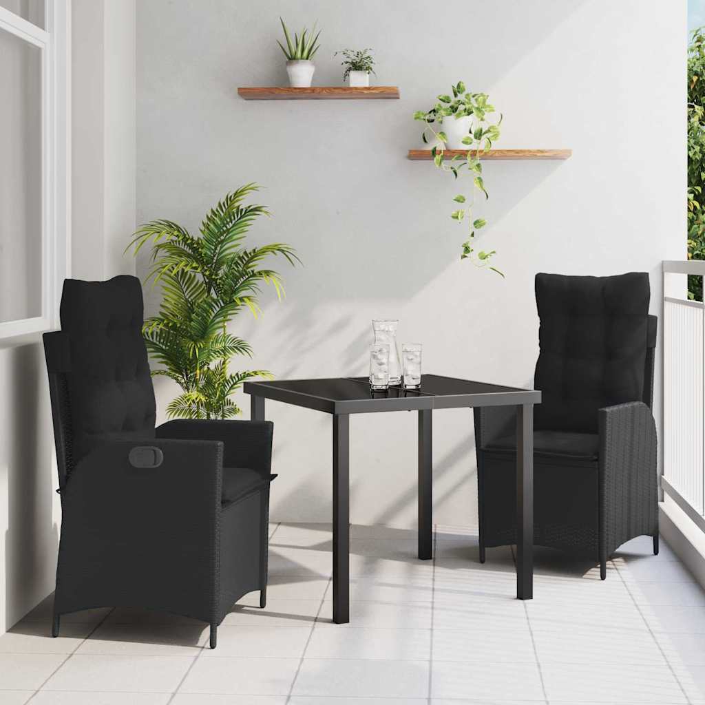 Set da Pranzo per Giardino 3 pcs Nero polyrattan - homemem39
