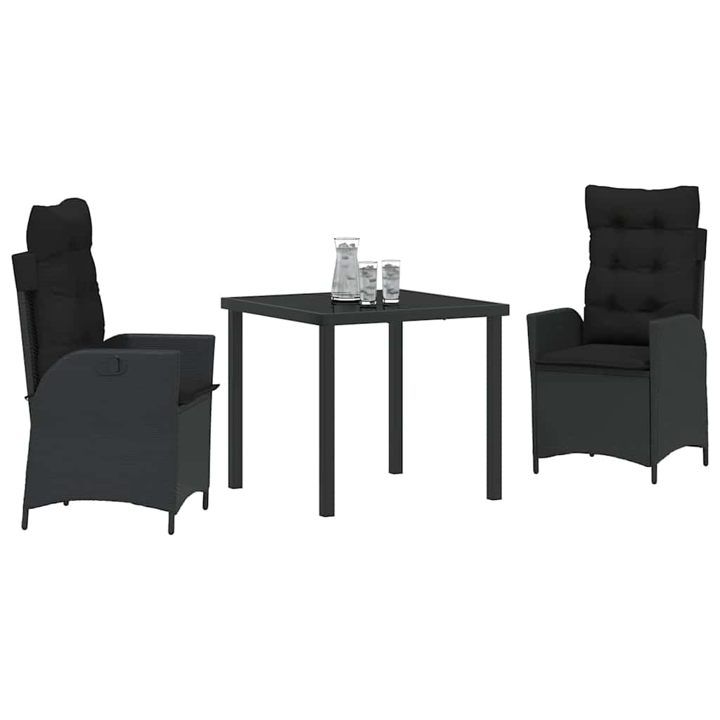 Set da Pranzo per Giardino 3 pcs Nero polyrattan - homemem39