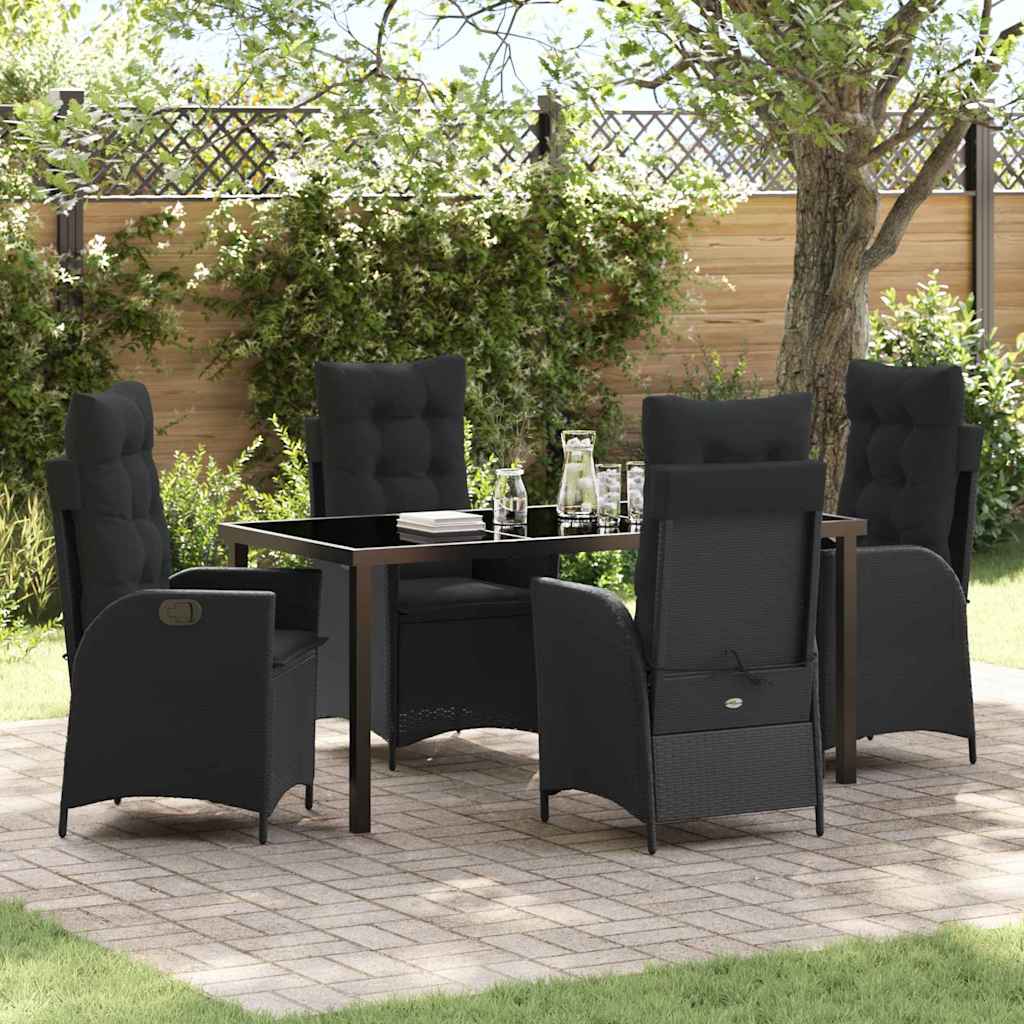 Set da Pranzo per Giardino 5 pcs Nero polyrattan - homemem39