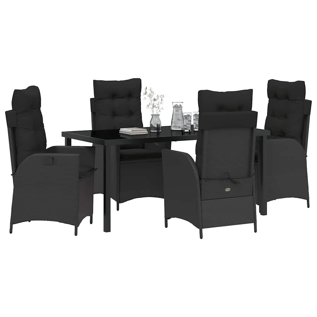 Set da Pranzo per Giardino 5 pcs Nero polyrattan - homemem39