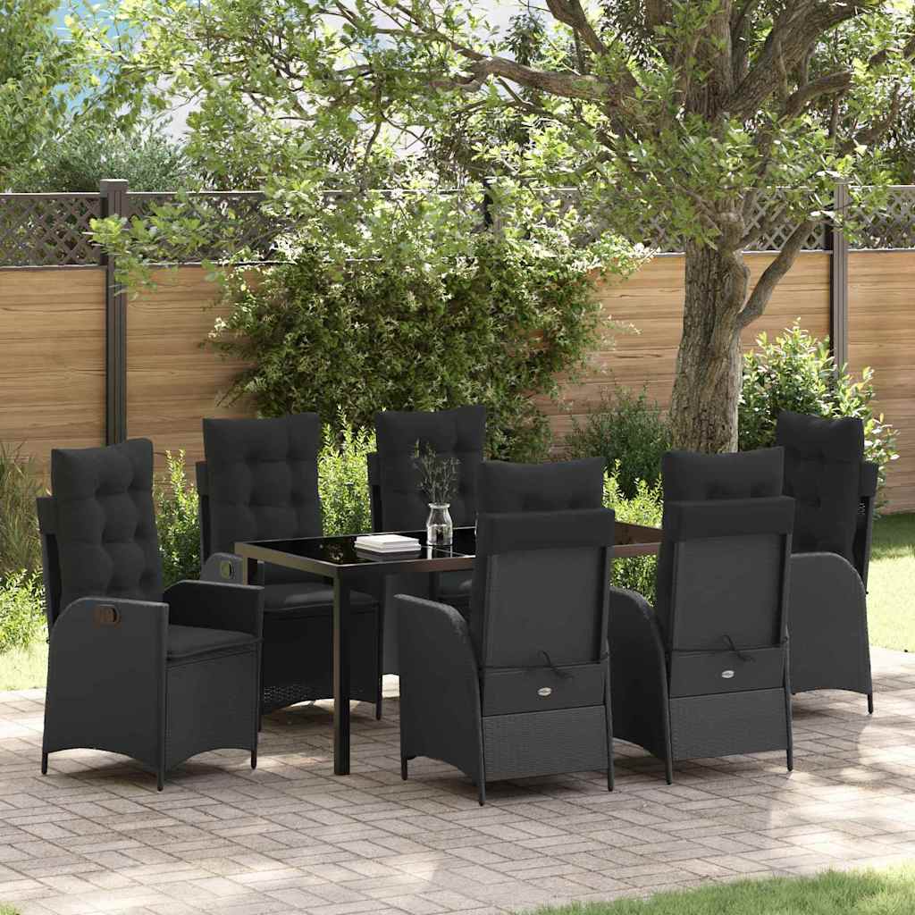 Set da Pranzo per Giardino 7 pcs Nero polyrattan - homemem39