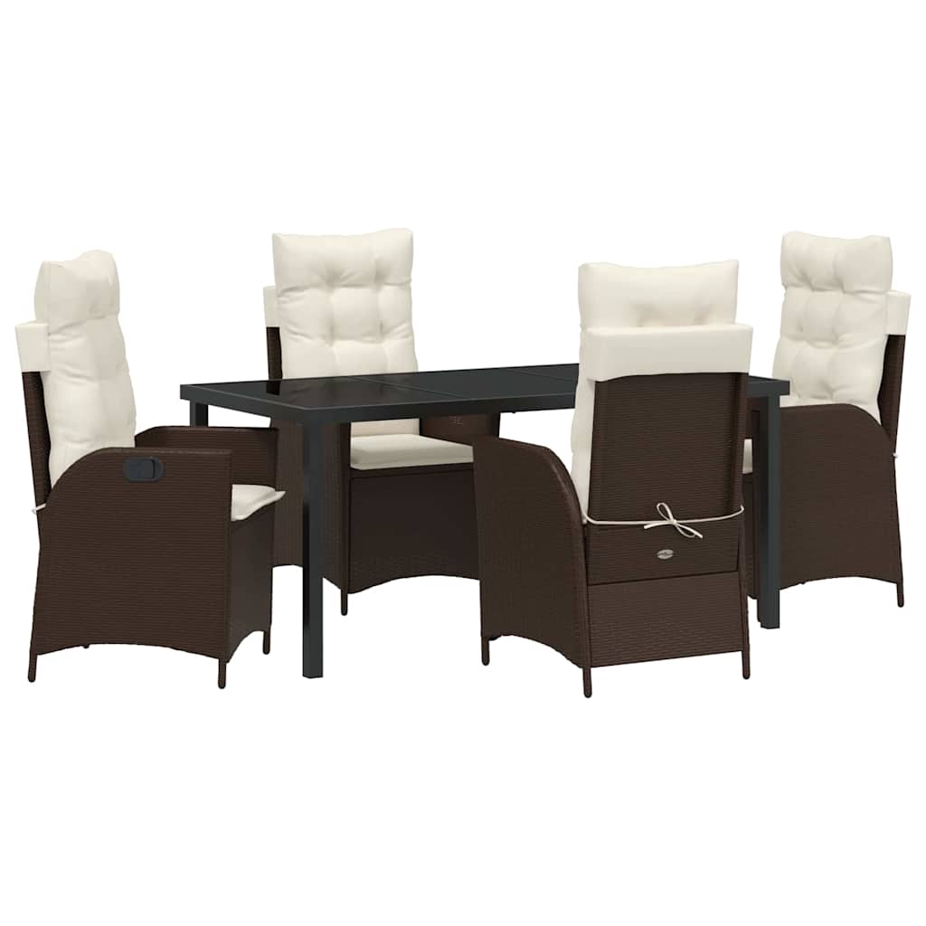 Set da Pranzo per Giardino con cuscino 5 pcs Marrone polyrattan | homemem39