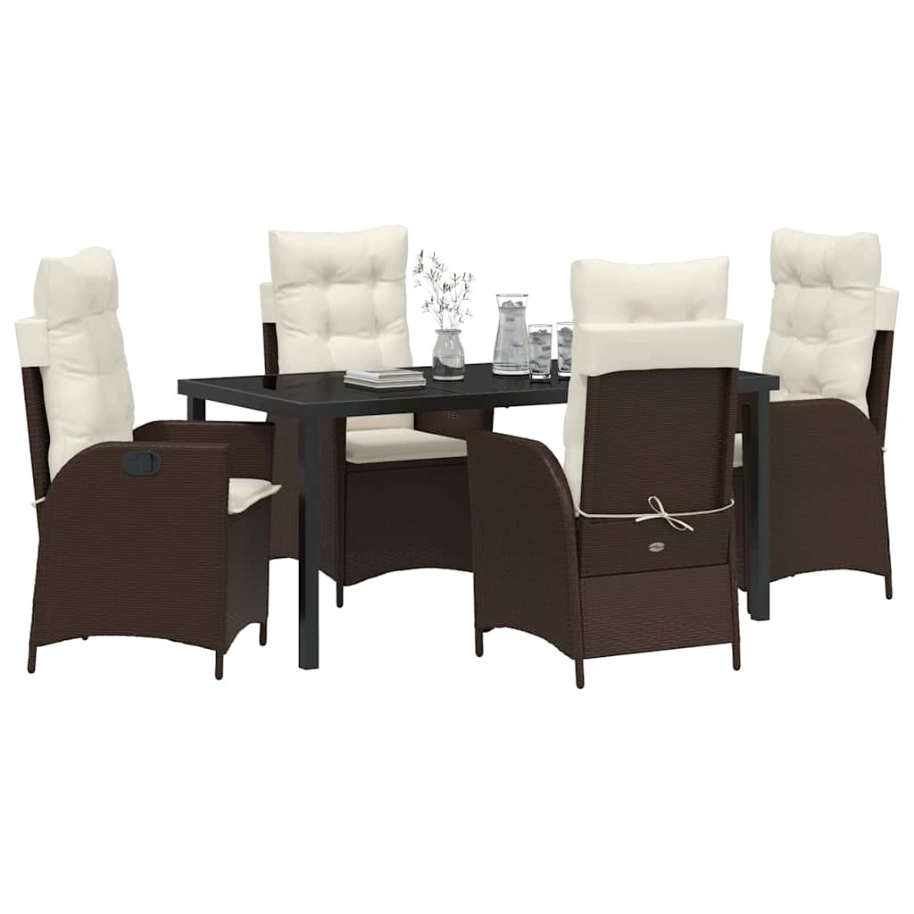 Set da Pranzo per Giardino con cuscino 5 pcs Marrone polyrattan | homemem39