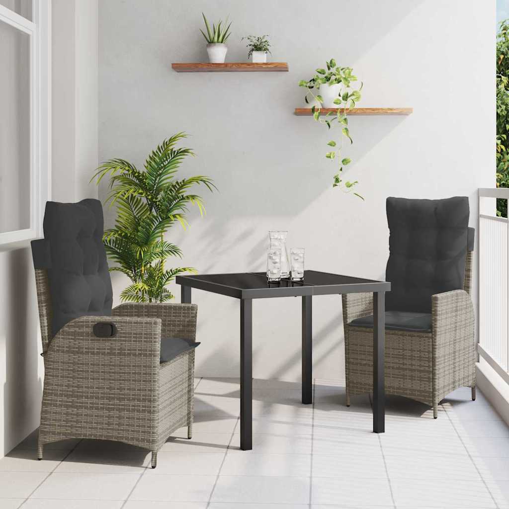 Set da Pranzo per Giardino 3 pcs Grigio polyrattan - homemem39