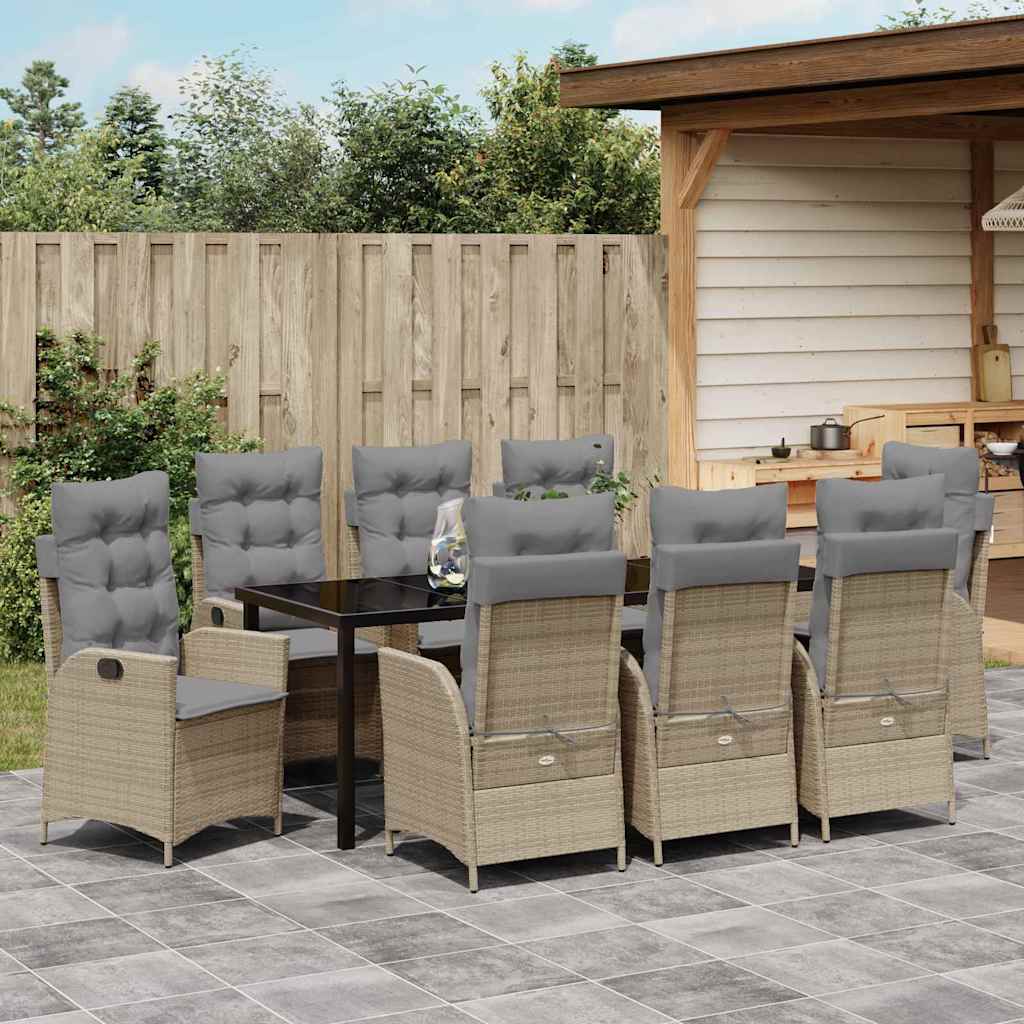 Set da Pranzo per Giardino con cuscino 9 pcs Beige polyrattan | homemem39