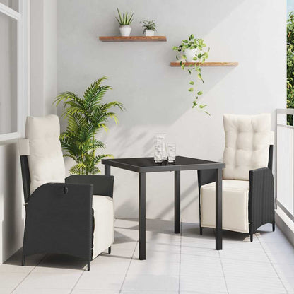 Set da Pranzo per Giardino 3 pcs Nero Poly Rattan - homemem39