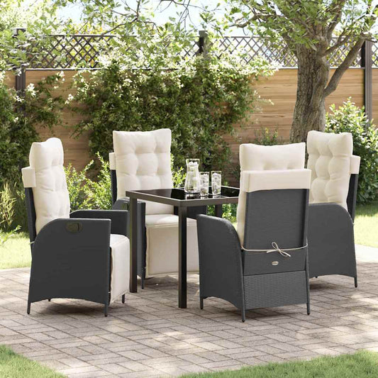 Set da Pranzo per Giardino con cuscino 5 pcs Nero polyrattan