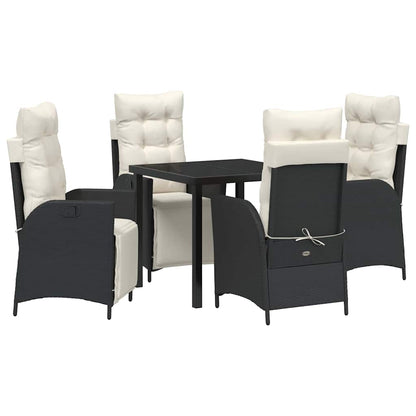 Set da Pranzo per Giardino con cuscino 5 pcs Nero polyrattan