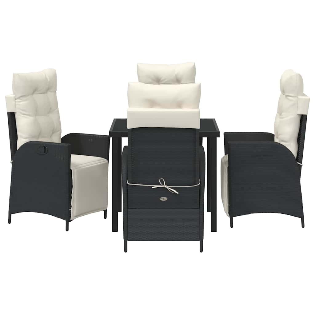 Set da Pranzo per Giardino con cuscino 5 pcs Nero polyrattan