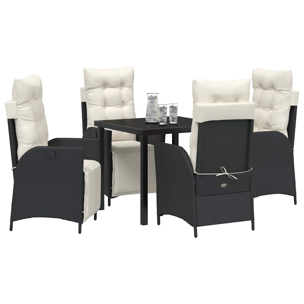 Set da Pranzo per Giardino con cuscino 5 pcs Nero polyrattan