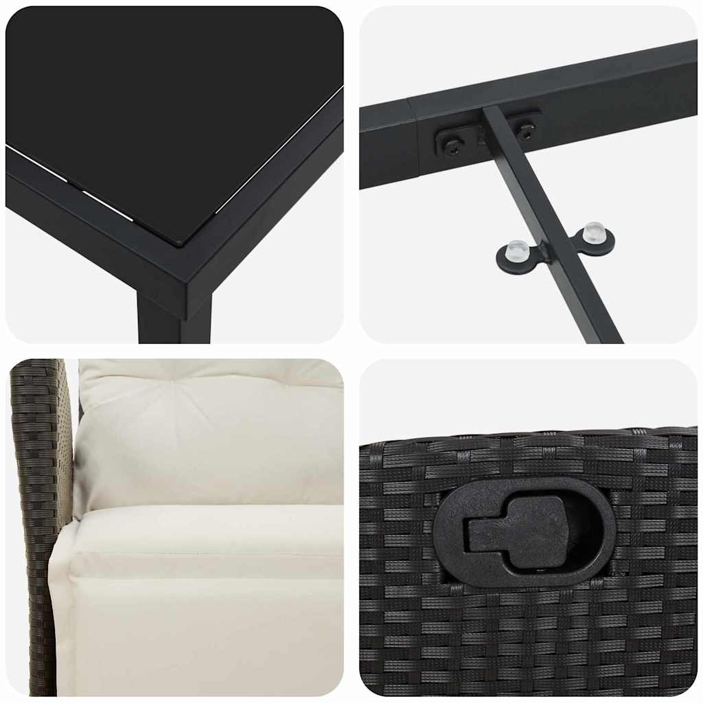 Set da Pranzo per Giardino 7 pcs Nero Poly Rattan - homemem39