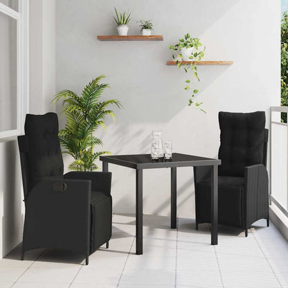 Set da Pranzo per Giardino 3 pcs Nero Poly Rattan - homemem39