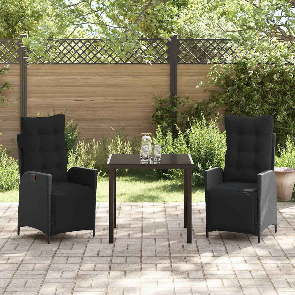 Set da Pranzo per Giardino 3 pcs Nero Poly Rattan - homemem39