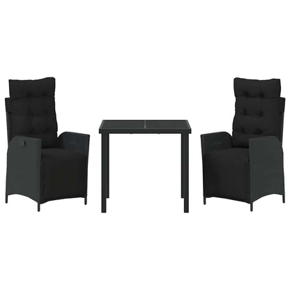 Set da Pranzo per Giardino 3 pcs Nero Poly Rattan - homemem39