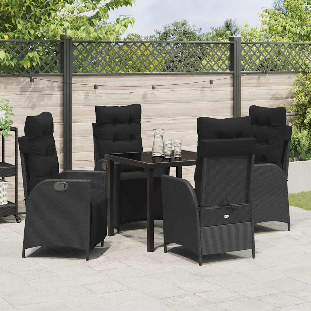 Set da Pranzo per Giardino 5 pcs Nero Poly Rattan - homemem39