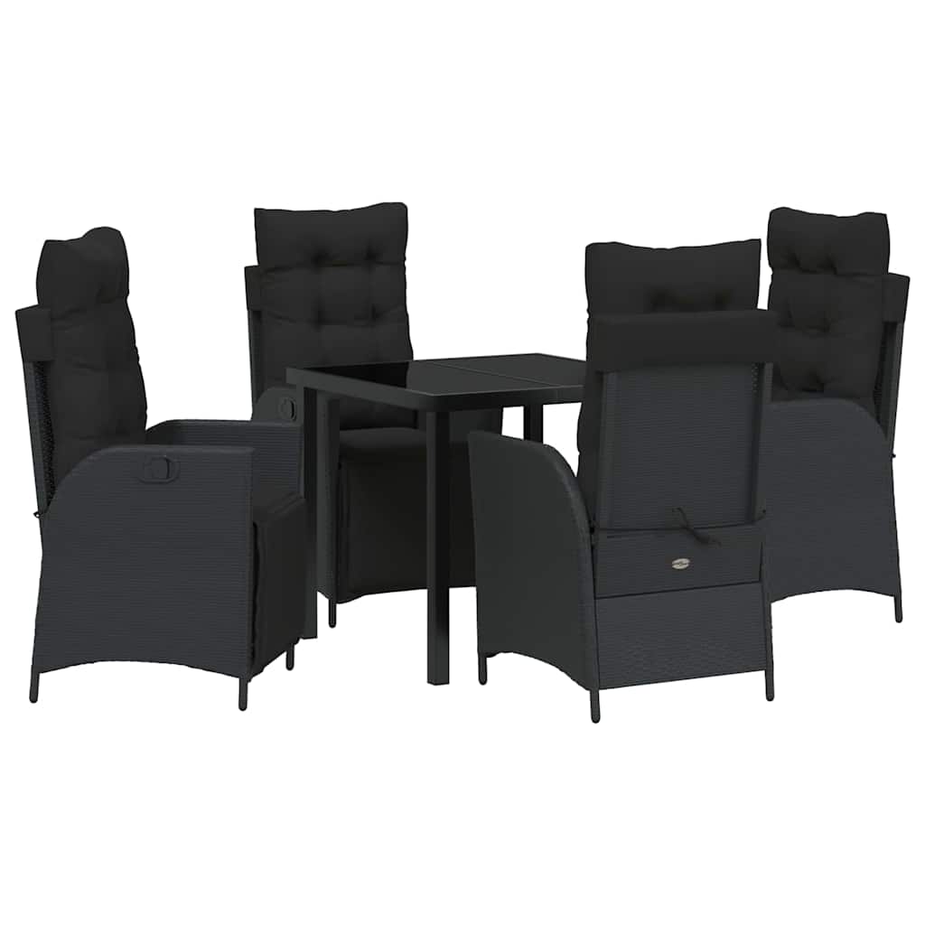 Set da Pranzo per Giardino 5 pcs Nero Poly Rattan - homemem39