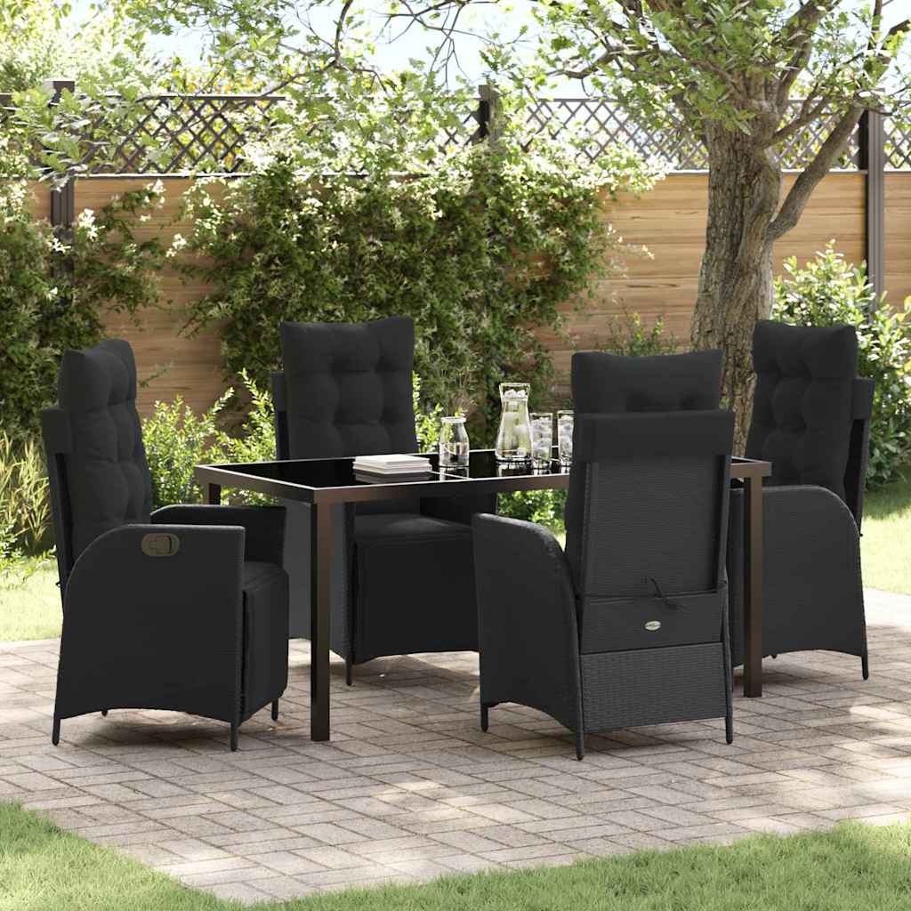 Set da Pranzo per Giardino 5 pcs Nero Poly Rattan - homemem39