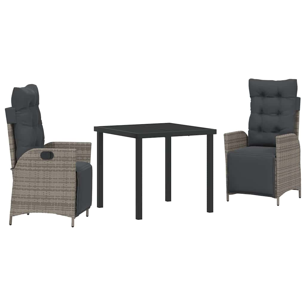 Set da Pranzo per Giardino 3 pcs Grigio Poly Rattan - homemem39