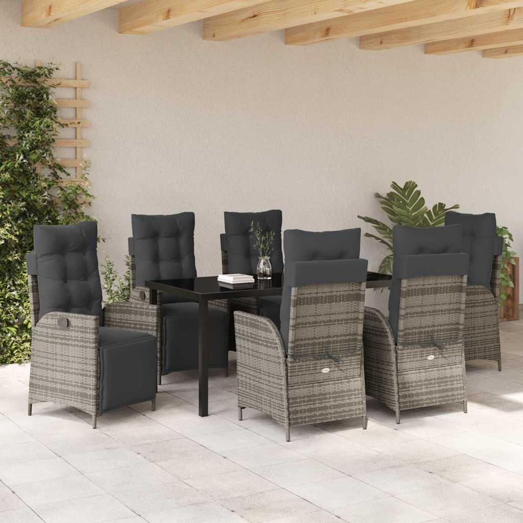 Set da Pranzo per Giardino 7 pcs Grigio Poly Rattan - homemem39
