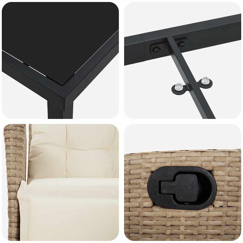 Set da Pranzo per Giardino 3 pcs Beige Poly Rattan - homemem39