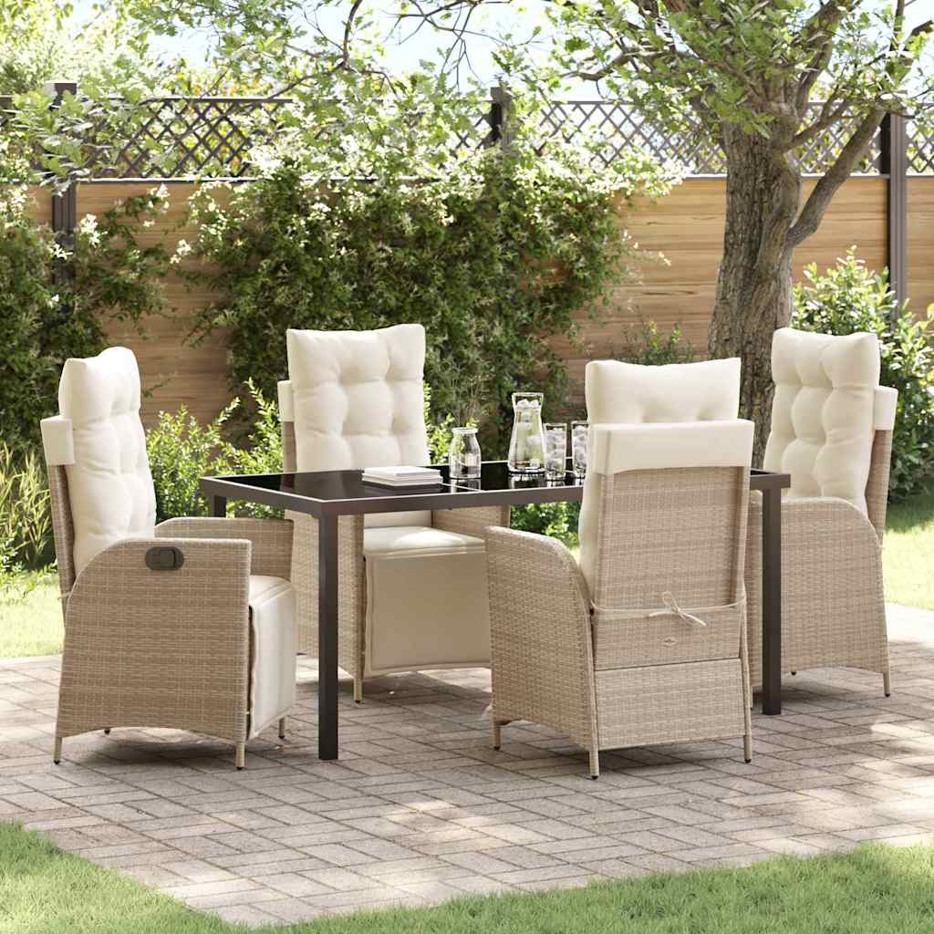Set da Pranzo per Giardino 5 pcs Beige Poly Rattan - homemem39