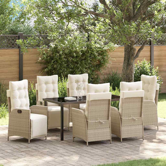 Set da Pranzo per Giardino 7 pcs Beige Poly Rattan - homemem39