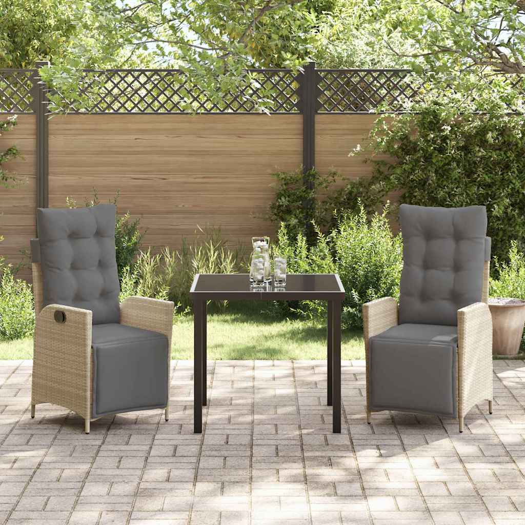 Set da Pranzo per Giardino 3 pcs Beige Poly Rattan - homemem39