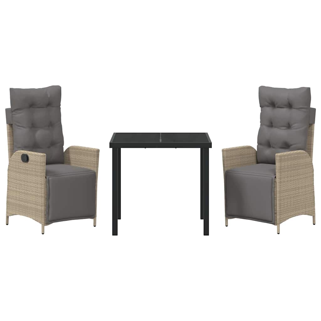 Set da Pranzo per Giardino 3 pcs Beige Poly Rattan - homemem39