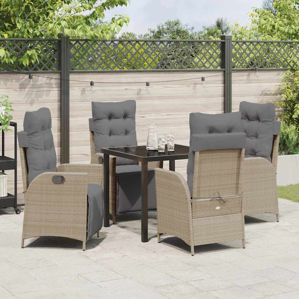 Set da Pranzo per Giardino 5 pcs Beige Poly Rattan - homemem39